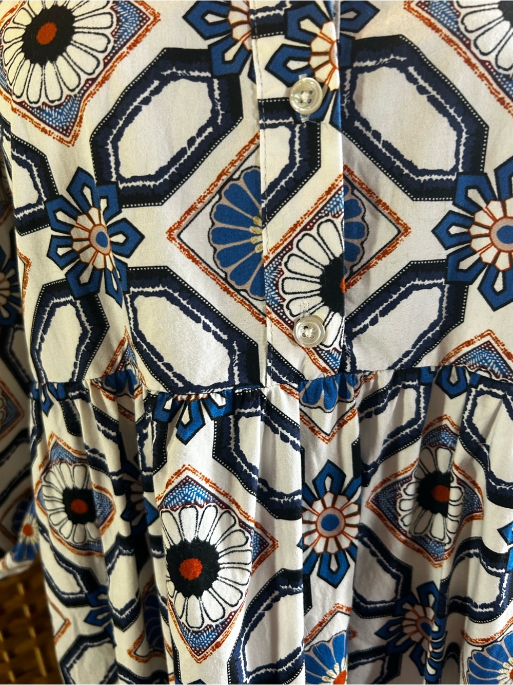 Anthropologie Sz Small Maxi Dress with Blue and Brown Tile Print Cotton Boho - Picture 4 of 7